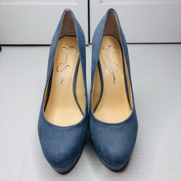 JESSICA SIMPSON Nellah Ash Blue High Heel Platform Pumps Size 8 - Picture 2 of 9